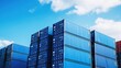 © visoot - Stack of blue container boxes at cargo station freight shipping for import and export logistics, Business and transportation concept.