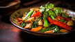 Chap choy with tofu skin: Vibrant stir-fried veggies and delicate tofu skin strips, a colorful medley in a savory sauce. A healthy, chewy delight.