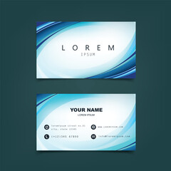 Poster - abstract blue business card template design with wavy lines frame
