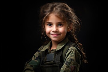 Wall Mural - Portrait of a little girl in a military uniform. Studio shot.