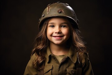 Wall Mural - Portrait of a little girl in a military uniform. Studio shot.