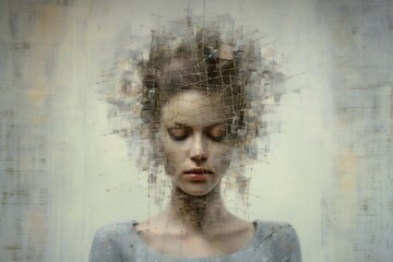 Mental health and creative abstract concept. Woman Suffering From Depression. emotion mental woman. Generative AI.