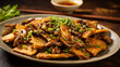 Stir-fry tofu skin with mushrooms: Thin tofu sheets and earthy mushrooms wok-cooked together, creating a delightful blend of textures and flavors.