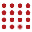 © Noor - Set of red starburst. Price sticker, sale sticker, price tag, starburst, quality mark, retro stars, sale or discount sticker, sunburst badges, sun ray frames, promotional badge set and shopping labels