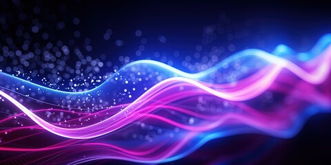 Wall Mural - abstract futuristic background with pink blue glowing neon moving high speed wave lines and bokeh li