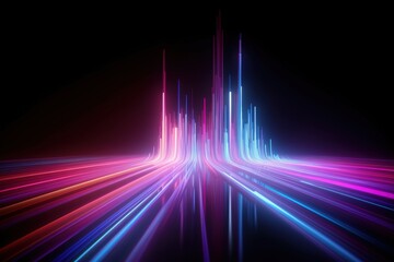 Wall Mural - abstract futuristic background with pink blue glowing neon moving high speed wave lines and bokeh li