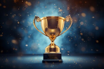 Wall Mural - champion award gold cup on the blue background.