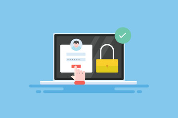 Wall Mural - online data security, user login information, person accessing to laptop using right password, priva