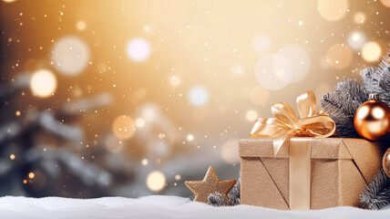 Wall Mural - christmas background with christmas baubles, gifts decoration - xmas theme