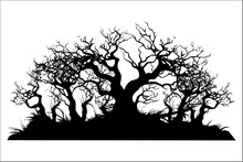 Silhouette Of Deciduous Forest With Branches And Twigs Of Trees Without Leaves Vector Illustration