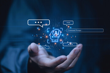 Wall Mural - graphical ai chat, digital chatbot assistant robot genius access internet network data, futuristic t