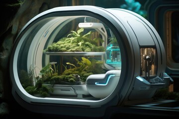 Green plants zone in the spaceship background.