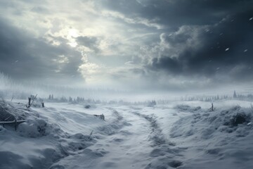 Wall Mural - A scenic countryside covered in a blanket of snow during winter. 