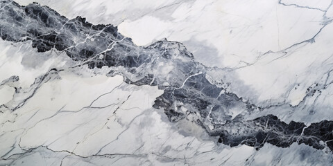  White marble with big black veining in the middle, top view of black and white marble texture for background