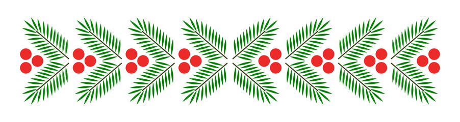 Wall Mural - christmas fir and red berries plant decor border. png illustration