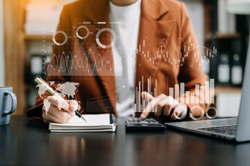 Wall Mural - financial report data of business operations balance sheet and income statement as fintech concept. 