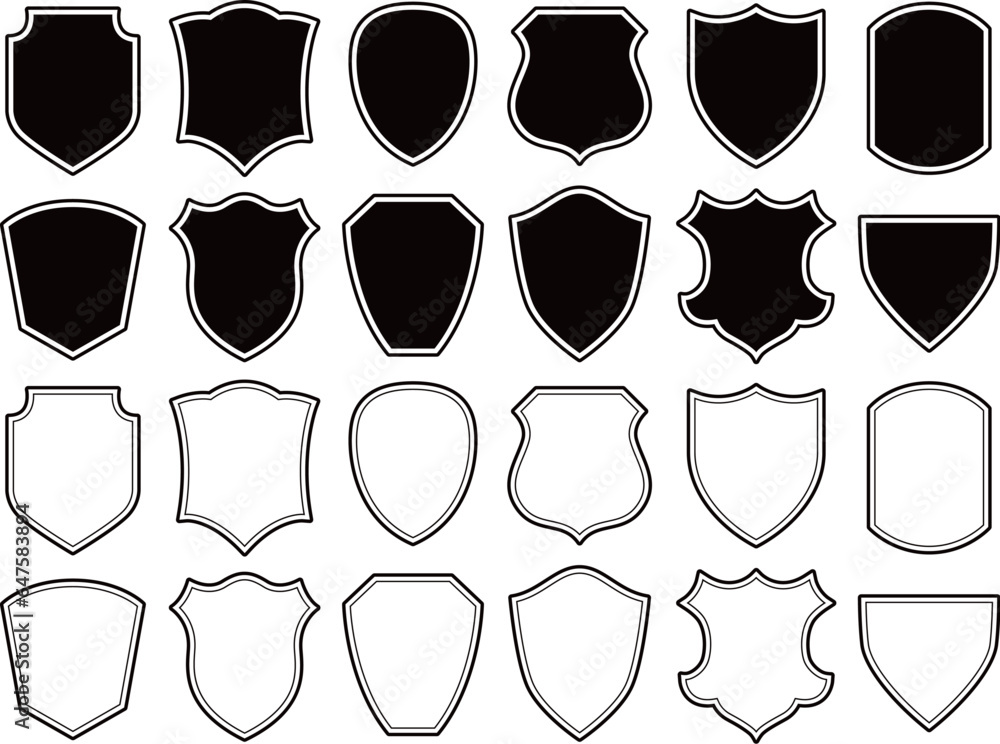 Shield Labels Set of Badge templates in vintage style. Black patch silhouettes ...