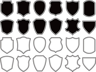 set of badge templates in vintage style. black patch silhouettes. police badge, shield, labels. isol