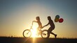 © maxximmm - mom teaches daughter to ride a bike. happy family childhood dream concept. mom and little daughter learn to ride a bike silhouette in park in nature. happy family sunlight goes in for sports outdoors