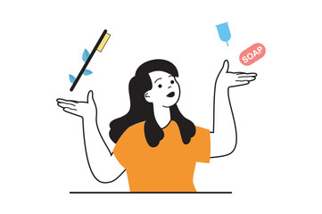 Leinwandbilder - Zero waste concept with people scene in flat web design. Woman using eco wooden toothbrush, natural soap and reusable menstrual cup. Vector illustration for social media banner, marketing material.
