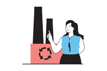 Leinwandbilder - Zero waste concept with people scene in flat web design. Woman improving industry production with ecological protection technology. Vector illustration for social media banner, marketing material.