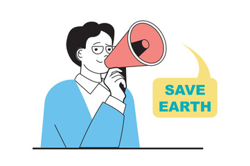 Poster - Zero waste concept with people scene in flat web design. Eco activist man campaigning for ecological protection and save earth planet. Vector illustration for social media banner, marketing material.