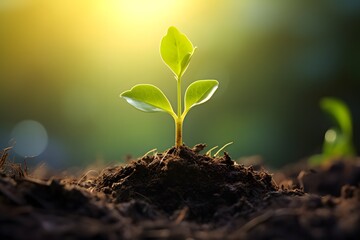 Young plant growing in soil.