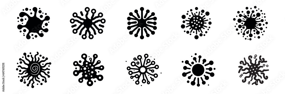 Set of bacteria, superbugs and viruses icons isolated. Vector ...