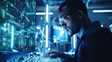 data scientists work in a modern office of a technology company on the development of a quantum comp