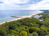 Fototapeta Morze - Aerial view landscape, view of Baltic sea in Poland, clean beach, forest and trees, horizon.