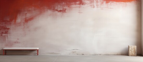 Abstract white and red concrete walls with an uneven floor