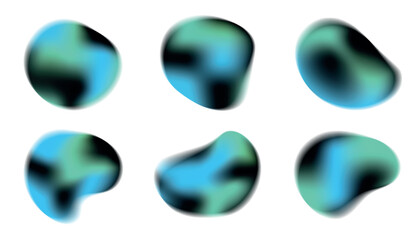 Set of gradient trendy blobs, chroma grainy gradient, set of abstract colourful shapes, 3d blobs, liquid chameleon effect, y2k style, light glow gradient 