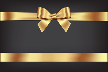 Fototapete - Gold bow and horizontal ribbon line for decorate your Wedding Ceremony Cards, website or gift card, Vector EPS10 isolated on gradient black background.