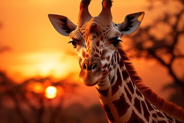 Giraffe Silhouette Against The African, Generative AI.