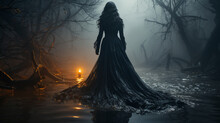 Black Witch In The Mysterious Forest.