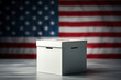 Ballot box on the American national flag background. Presidential election voting concept. Generative AI.