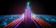 3d render, abstract neon arrow ascending. Technological success concept. Glowing colorful lines and bokeh lights, Generative AI