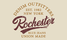 Denim Outfitters New York Rochester Editable Print With Grunge Effect For Graphic Tee T Shirt Or Sweatshirt - Vector 