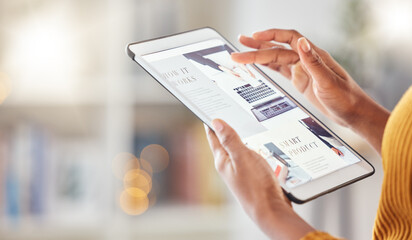 Wall Mural - web design, research and hands with a tablet for work, programming or check on the internet. connect