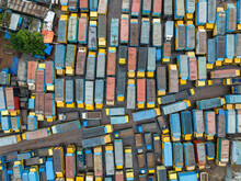 Aerial View Of Truck Stand In Dhaka City, Dhaka, Bangladesh.