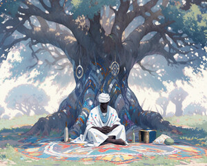 Wall Mural - person sitting under the tree