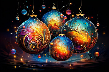 Wall Mural - Dazzling Digital Christmas Baubles, Vibrant Ornaments for Festive Delights