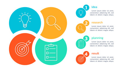 Wall Mural - 4 steps, option info graphic design. Infographic diagram, chart layout. Modern presentation template with business icons. Vector illustration.