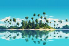 A Small Tropical Island With Palm Trees.