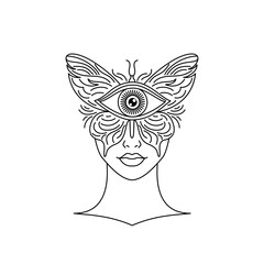 Sticker - Female face covered with a butterfly.