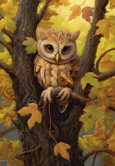 Wall Mural - owl on tree