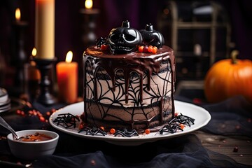 Wall Mural - tasty halloween cake decorated party