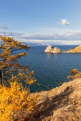 Wall Mural - beautiful autumn landscape of baikal lake and natural landmark of olkhon island - famous shamanka ro