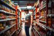 © SVasco - A young store manager doing stock management in his grocery products with a tablet in his hand Generative AI Illustration