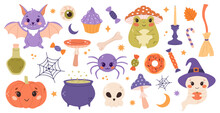 Cute Halloween Set With Spooky Characters On A White Background 